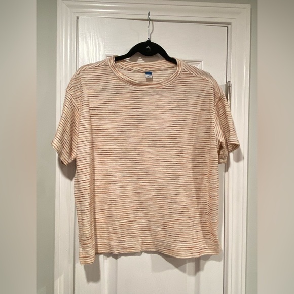 Old Navy Size S Coral Ombré Embroidered Stripe Short Sleeve Crew Neck Tee Shirt - Picture 1 of 10